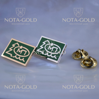 Значок из золота и значок из серебра с эмалью и логотипом компании