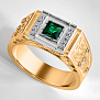 Мужское кольцо печатка с орнаментом из двухцветного золота с изумрудом и бриллиантами (Вес: 16 гр.)