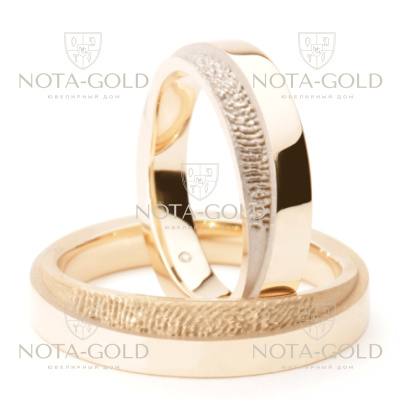 Эксклюзивные обручальные кольца  с отпечатком пальца на заказ (Вес пары: 14 гр.)