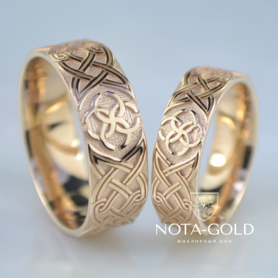 Славянские обручальные кольца со свадебником и кельтским узором (Вес пары: 11 гр.)