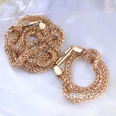 Мужской ювелирный комплект из красного золота цепь и браслет плетение Питон (Вес: 42,5 гр.)