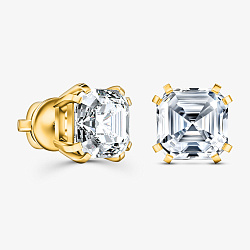 Серьги пусеты из желтого золота с лабораторными бриллиантами огранки Ашер (Вес 3,1 гр.)