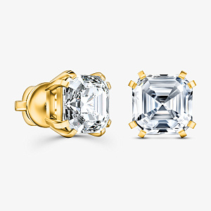 Серьги пусеты из желтого золота с лабораторными бриллиантами огранки Ашер (Вес 3,1 гр.)