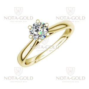 Классическое помолвочное кольцо из жёлтого золота с бриллиантом 0,7 карат (Вес: 2,5 гр.)