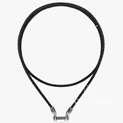 Кожаный шнур с концевиками из белого золота под подвеску (Вес 6,3 гр.)