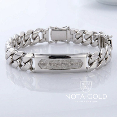 Панцирный мужской браслет из платины с пластиной под гравировку (Вес 178 гр.)