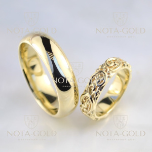 Обручальные кольца из жёлтого золота с винтажным узором (Вес пары: 17 гр.)