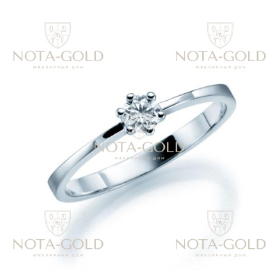 Женское кольцо из белого золота с бриллиантом 0,15 карата с прямая шинка (Вес: 2,5 гр.)