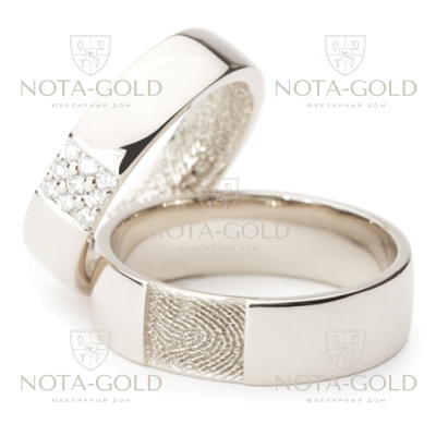 Широкие глянцевые обручальные кольца с отпечатками пальцев и бриллиантами на заказ (Вес пары: 14 гр.)