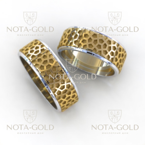 Обручальные двухцветные кольца ДНК из золота (Вес пары 14,7 гр.)