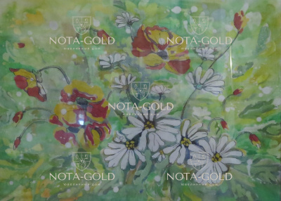 Картина батик на ткани - Цветы в поле 36x26 см