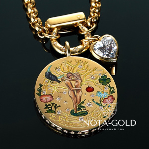 Золотая подвеска Vita Est Amor с бриллиантами гравировкой и эмалью (Вес 30 гр.)