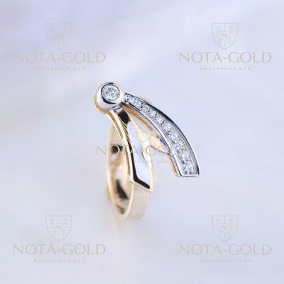 Женское кольцо из красно-белого золота с бриллиантами (Вес 3 гр.)