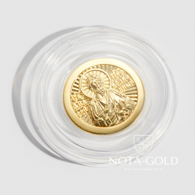 Круглая иконка монета св Андрей Первозванный из желтого золота (Вес 9,9 гр.)