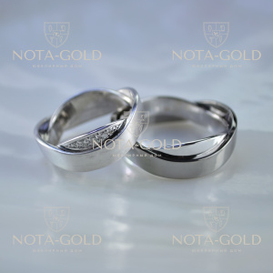 Обручальные кольца из чёрного и белого матового золота с бриллиантами  (Вес пары: 14 гр.)