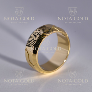 Мужское золотое кольцо с гравировкой и отпечатком пальца (Вес 15,1 гр.)