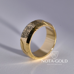 Мужское золотое кольцо с гравировкой и отпечатком пальца (Вес 15,1 гр.)