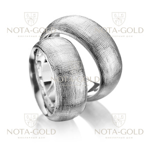 Выпуклые массивные широкие платиновые обручальные кольца с текстурной поверхностью (Вес пары: 22 гр.)