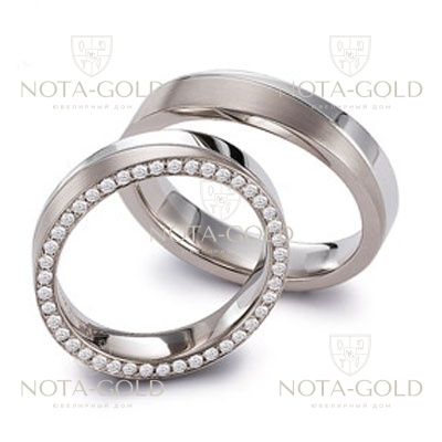 Обручальные кольца из белого золота с бриллиантами в торце на заказ (Вес пары: 10 гр.)