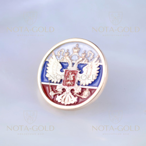 Золотой значок с гербом России на лацкан пиджака с цветной эмалью (Вес: 4,5 гр.)