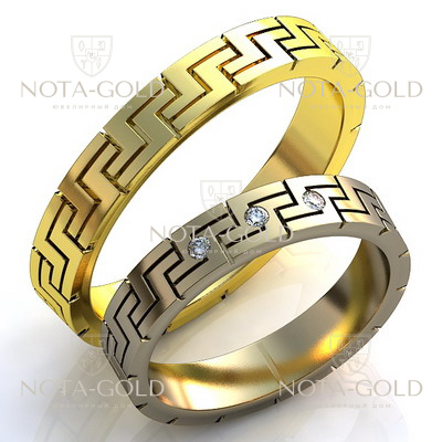 Обручальные кольца с орнаментом и бриллиантами на заказ (Вес пары: 6 гр.)