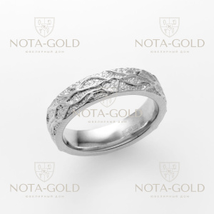Кольцо из белого золота с рельефным узором Сердце (Вес 5,1 гр.)