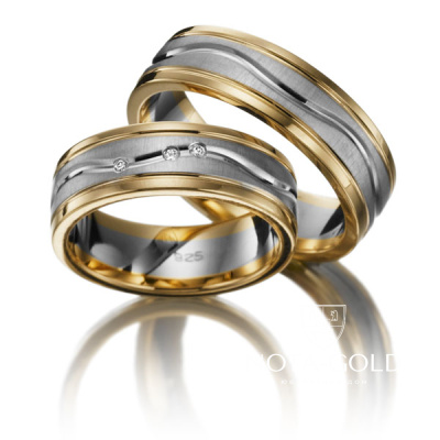 Двухцветные матовые необычные обручальные кольца с фактурной поверхностью на заказ (Вес пары: 15 гр.)