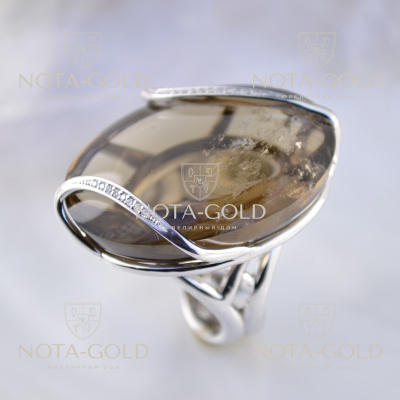 Кольцо из белого золота с большим камнем Клиента (Вес: 30,5 гр.)