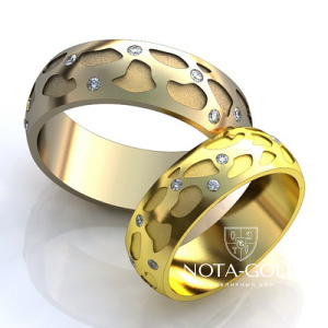 Фактурные обручальные кольца с бриллиантами на заказ i891 (Вес пары: 10 гр.)