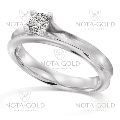 Узкое помолвочное кольцо с вогнутым профилем и бриллиантом 0,1 карат (Вес: 4,5 гр.)