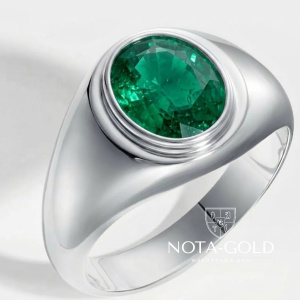 Мужское кольцо из платины с овальным изумрудом (Вес 16,5 гр.)