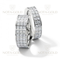 Обручальные кольца на заказ из белого золота с бриллиантами i307 (Вес пары: 12 гр.)