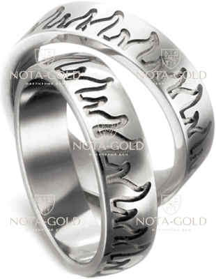 Обручальные кольца из белого золота на заказ с узором i664 (Вес пары: 12 гр.)