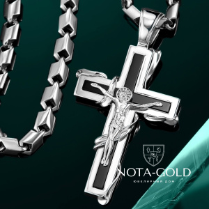 Серебряный крест с чёрным ониксом (Вес 18 гр.)