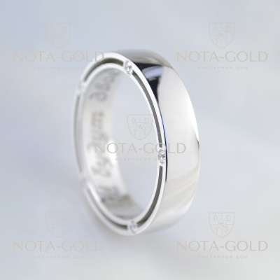 Золотое мужское кольцо из белого золота с бриллиантами в торце и гравировкой (Вес: 7 гр.)
