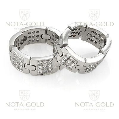 Эксклюзивные обручальные кольца из белого золота с бриллиантами на заказ браслет (Вес пары: 21 гр.)