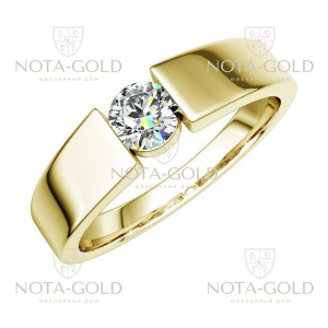 Помолвочное кольцо из жёлтого золота с одним бриллиантом 0,7 карат на прямоугольной шинке (Вес: 4,5 гр.)