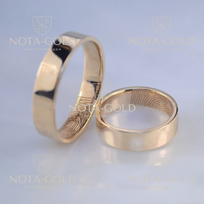 Классические обручальные кольца из красного золота с отпечатками пальцев внутри (Вес пары: 9,5 гр.)