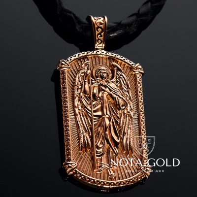 Нательная золотая икона-жетон с образом Ангела Хранителя и молитвой на обратной стороне (Вес: 30 гр.)