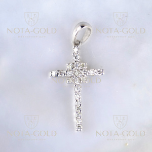 Женский крестик из белого золота с бриллиантами (Вес: 3 гр.)