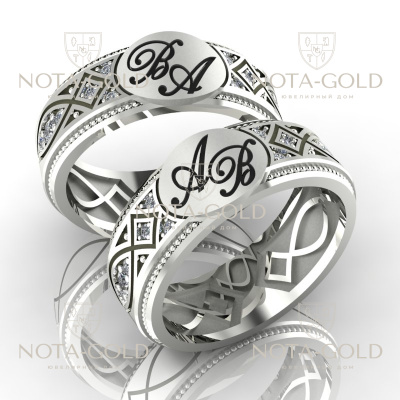 Обручальные кольца Наследие с бриллиантами из белого золота (Вес пары: 14 гр.)