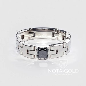 Платиновое кольцо из браслетных звеньев с чёрным бриллиантом (Вес 12,3 гр.)