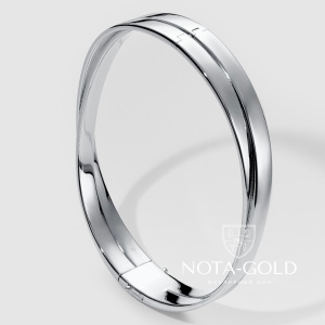 Жесткий браслет из белого золота Переплетение двух полос в одну (Вес 35 гр.)