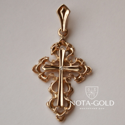 Крест из золота с бриллиантом на заказ (Вес: 15 гр.)