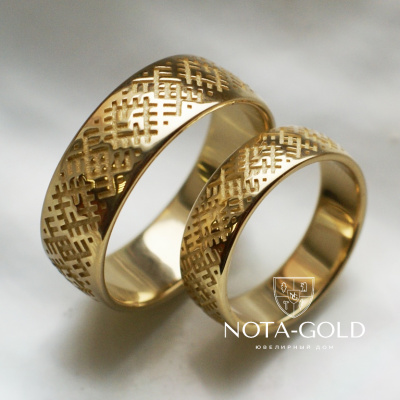 Обручальные кольца Одолень-трава/Цветок Папоротника на заказ (Вес пары: 17 гр.)