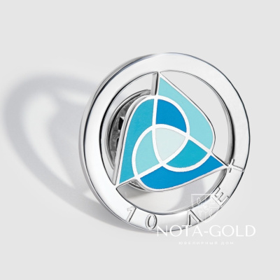 Юбилейный значок с логотипом из серебра с эмалью голубых оттенков (Вес 3 гр.)