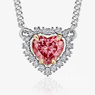 Подвеска Сердце из белого золота с розовым бриллиантом (Вес 3,4 гр.)