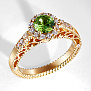 Женское кольцо из желтого золота с изумрудом и бриллиантами (Вес 5,5 гр.)