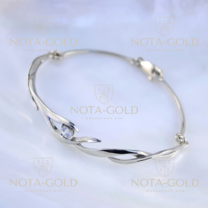 Женский браслет из белого золота с крупным бриллиантом (цена за грамм)