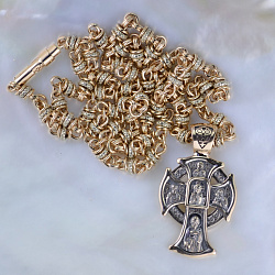 Золотая цепочка плетение Славянское с православным золотым крестиком и чернением (Вес: 69 гр.)